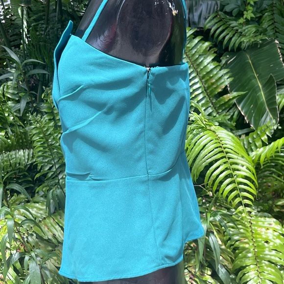 White House Black Market Bustier top gathered waist  rhinestone brooch. Size 12 - Picture 8 of 12